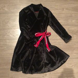 Thick black velvet robe dress